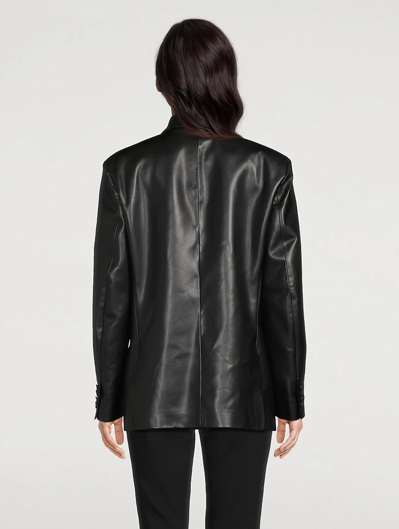 Faux Leather Double-Breasted Blazer