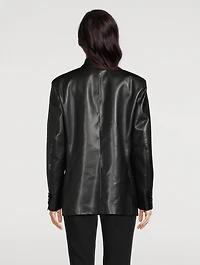 Faux Leather Double-Breasted Blazer