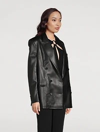 Faux Leather Double-Breasted Blazer