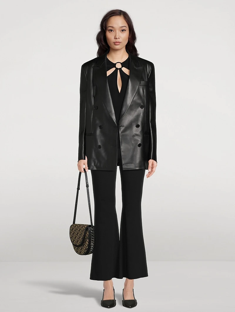 Faux Leather Double-Breasted Blazer