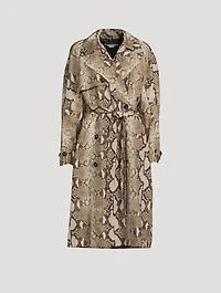 Double-Breasted Trench Coat Python Print