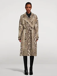 Double-Breasted Trench Coat Python Print