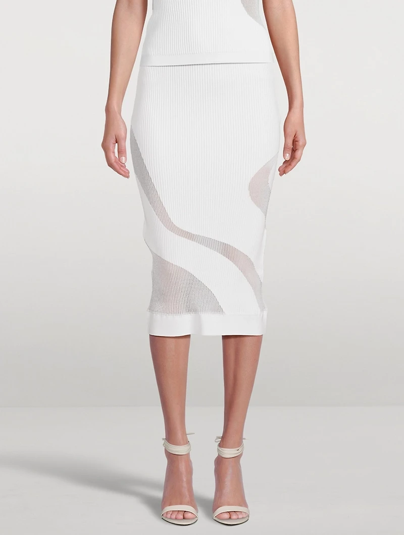 Opaque Sheer Ribbed Midi Skirt