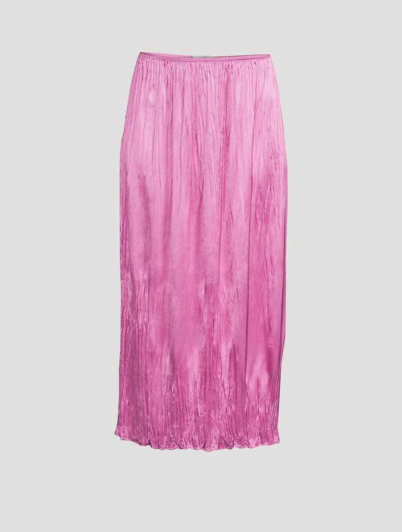 Pleated Satin Midi Skirt