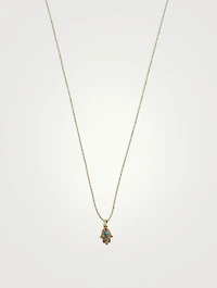 Small 14K Gold Rainbow Hamsa Pendant Necklace