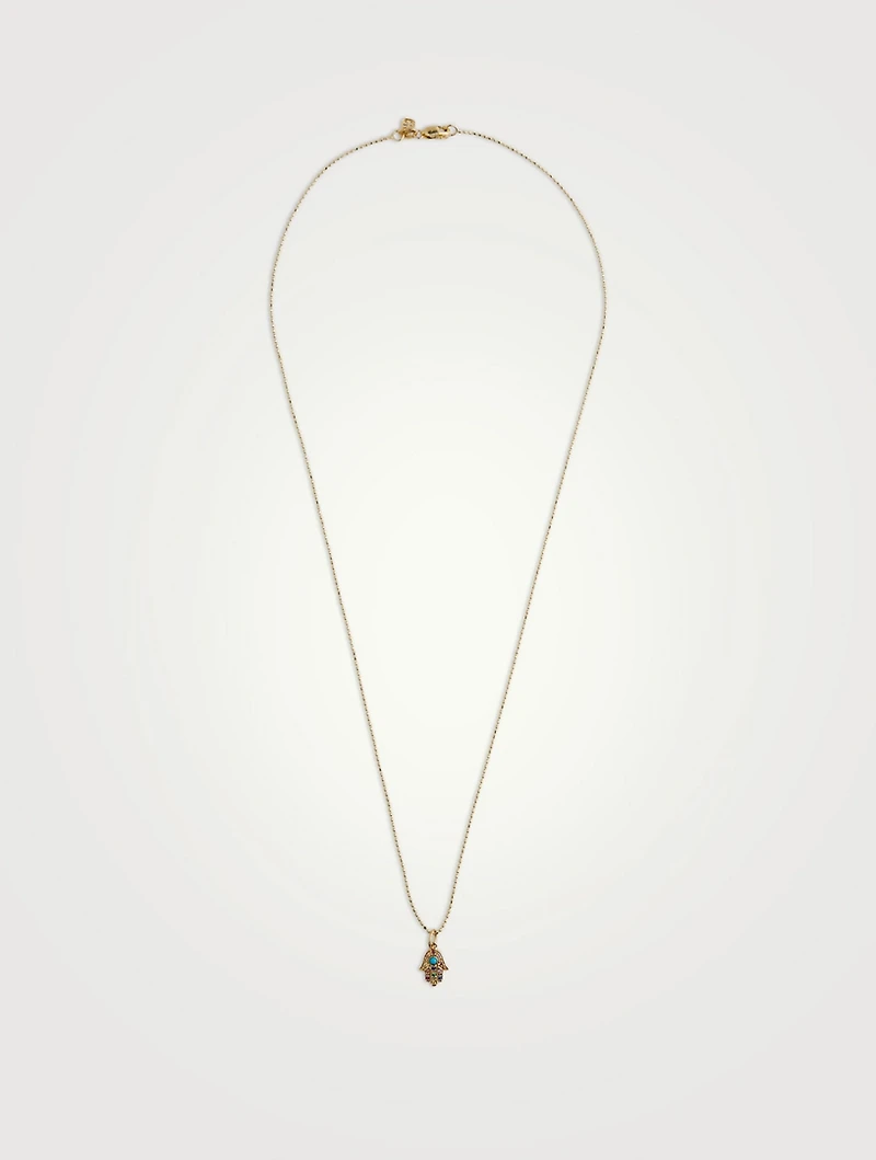 Small 14K Gold Rainbow Hamsa Pendant Necklace