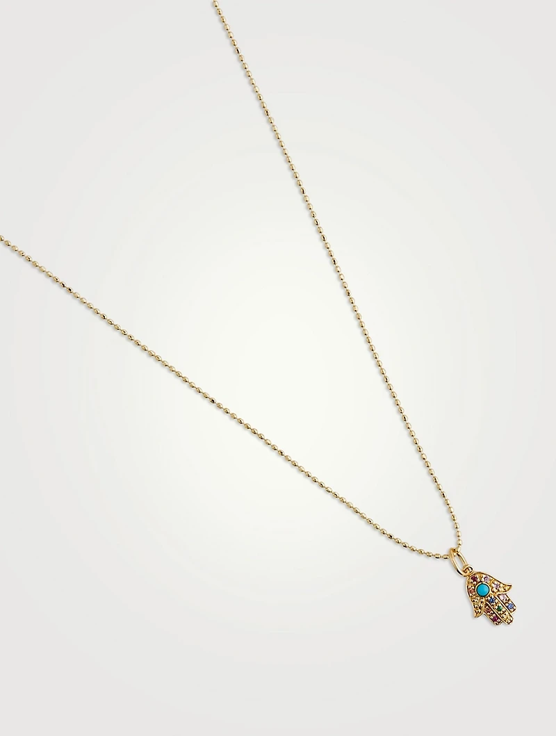 Small 14K Gold Rainbow Hamsa Pendant Necklace