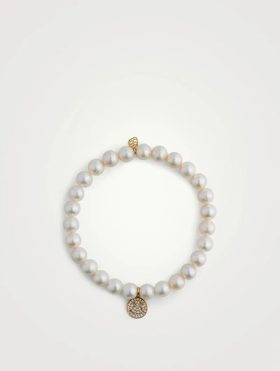 Pearl Bracelet With 14K Gold Diamond Happy Face Charm