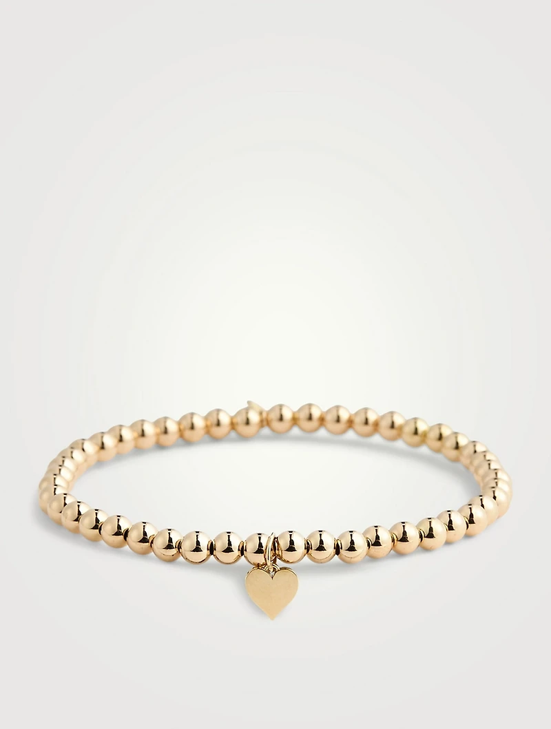 14K Gold Beaded Bracelet With Heart Charm