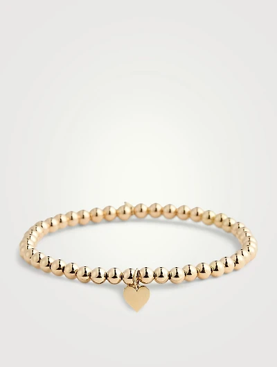 14K Gold Beaded Bracelet With Heart Charm