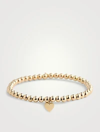 14K Gold Beaded Bracelet With Heart Charm