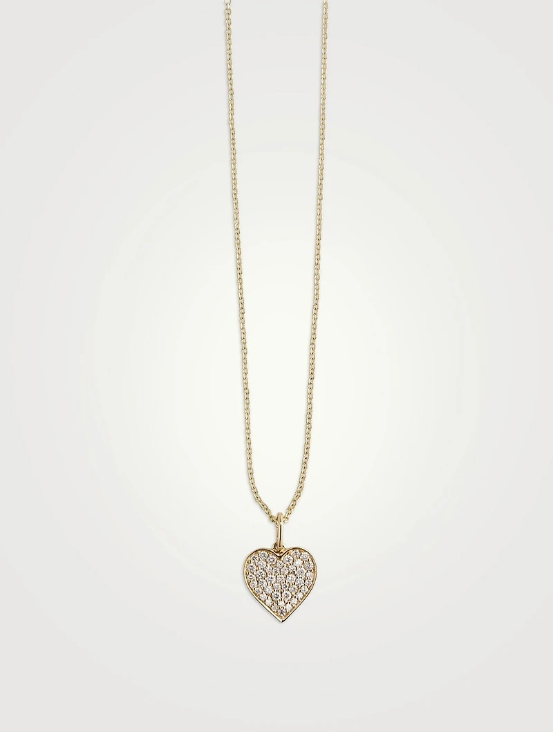 Small 14K Gold Heart Charm Necklace With Pavé Diamonds