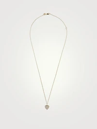 Small 14K Gold Heart Charm Necklace With Pavé Diamonds