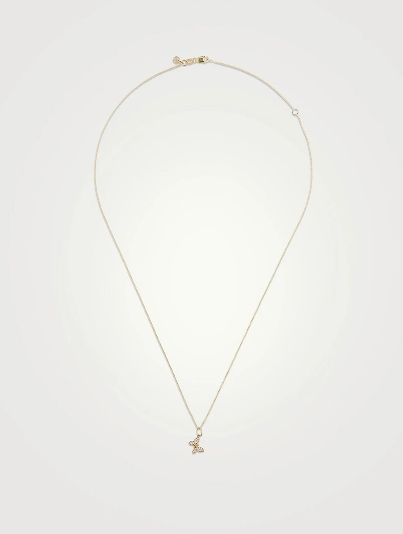 Tiny 14K Gold Butterfly Charm Pendant Necklace With Diamonds