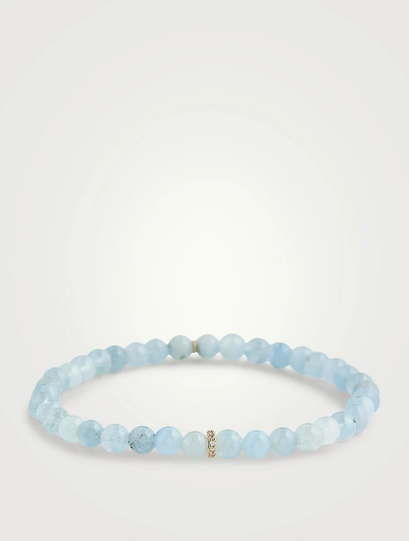 Aquamarine Beaded Bracelet With 14K Gold Diamond Rondelle