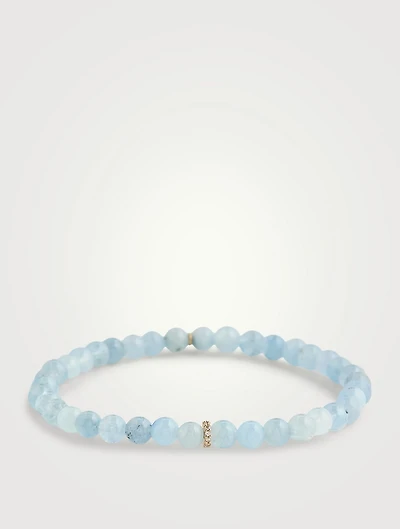 Aquamarine Beaded Bracelet With 14K Gold Diamond Rondelle