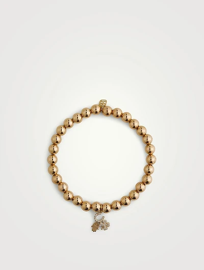 14K Gold Beaded Bracelet With Diamond Luck And Protection Charm