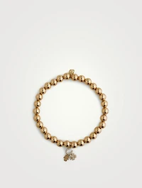 14K Gold Beaded Bracelet With Diamond Luck And Protection Charm
