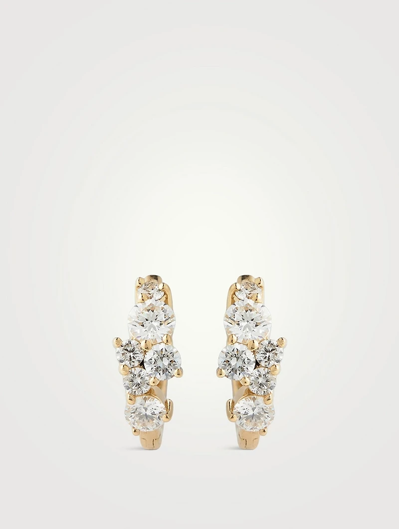 14K Gold Huggie Hoop Earrings With Diamonds