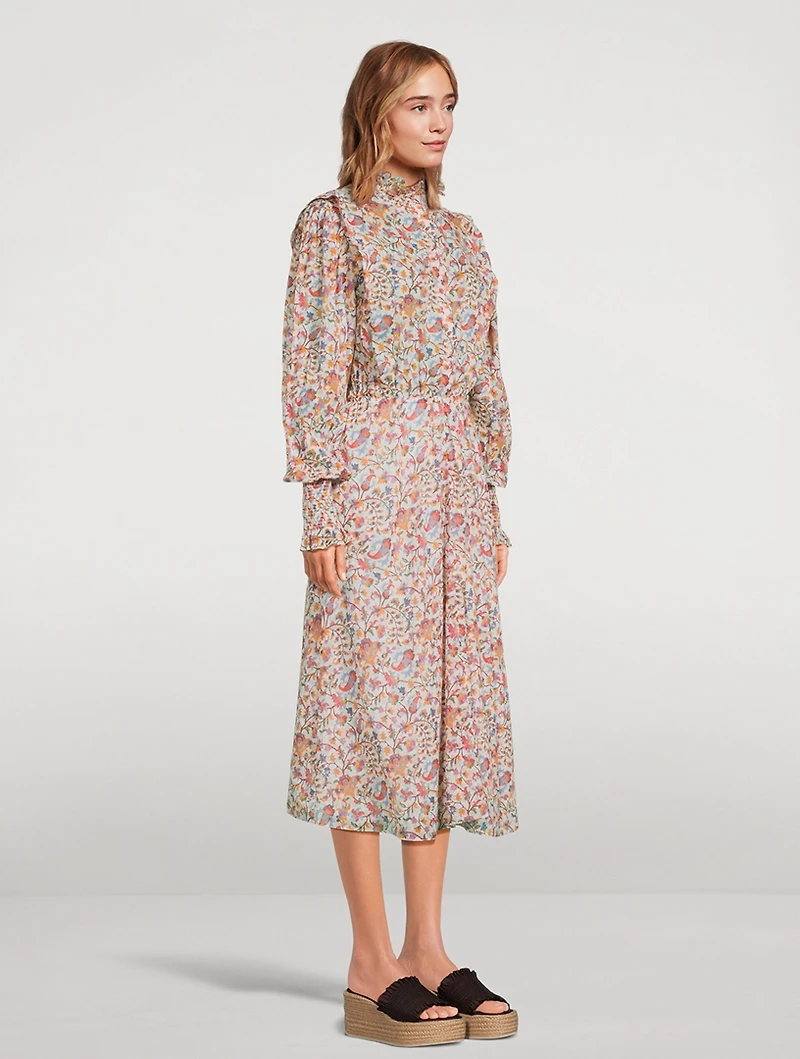 Galoa Cotton Midi Dress Floral Print