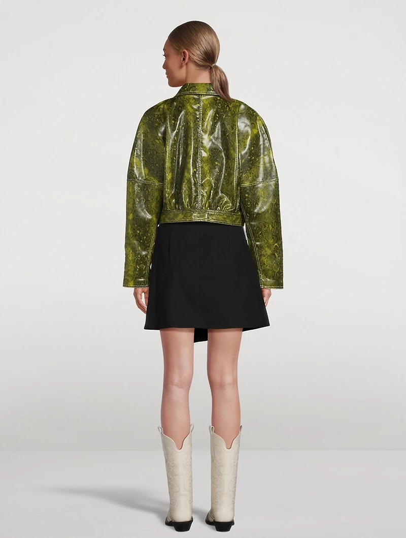 Cropped Faux Leather Jacket Snake Print