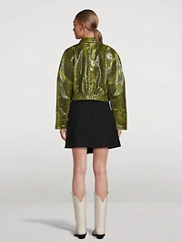 Cropped Faux Leather Jacket Snake Print