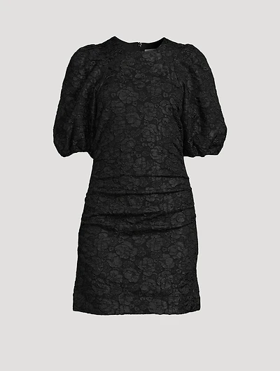 Puff-Sleeve Jacquard Mini Dress