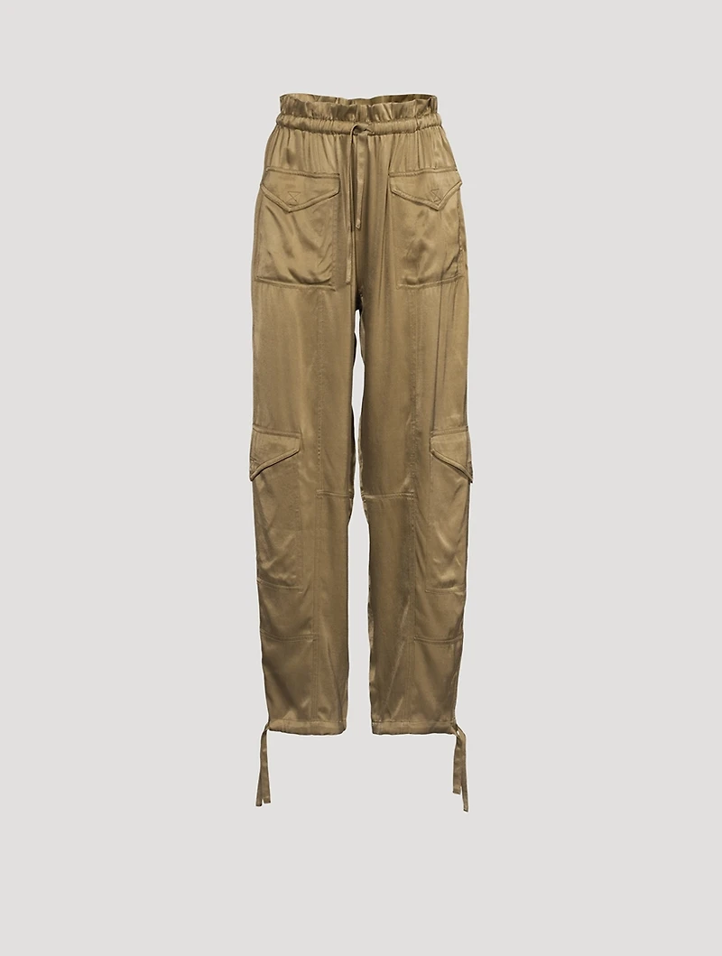 Washed Satin Cargo Pants