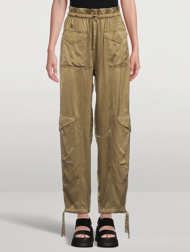 Washed Satin Cargo Pants