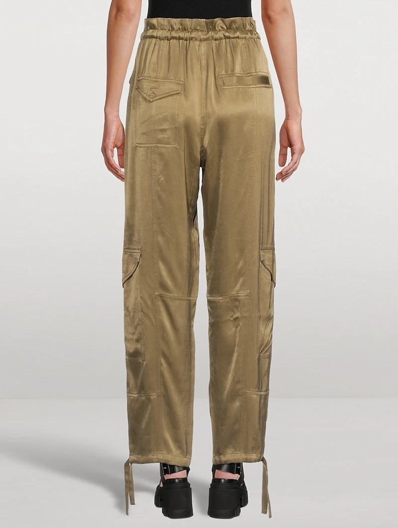 Washed Satin Cargo Pants