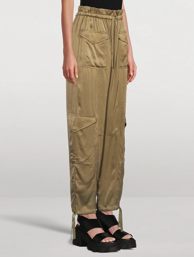 Washed Satin Cargo Pants