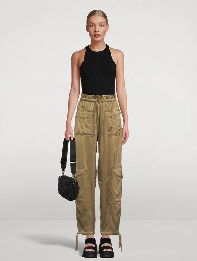 Washed Satin Cargo Pants
