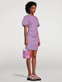Puff-Sleeve Mini Dress Check Print