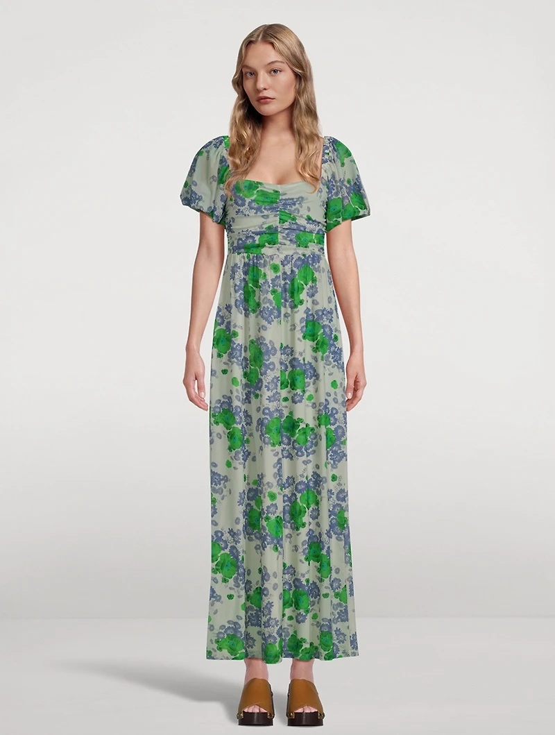 Puff-Sleeve Maxi Dress Floral Print