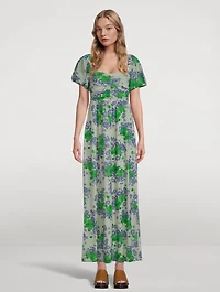 Puff-Sleeve Maxi Dress Floral Print
