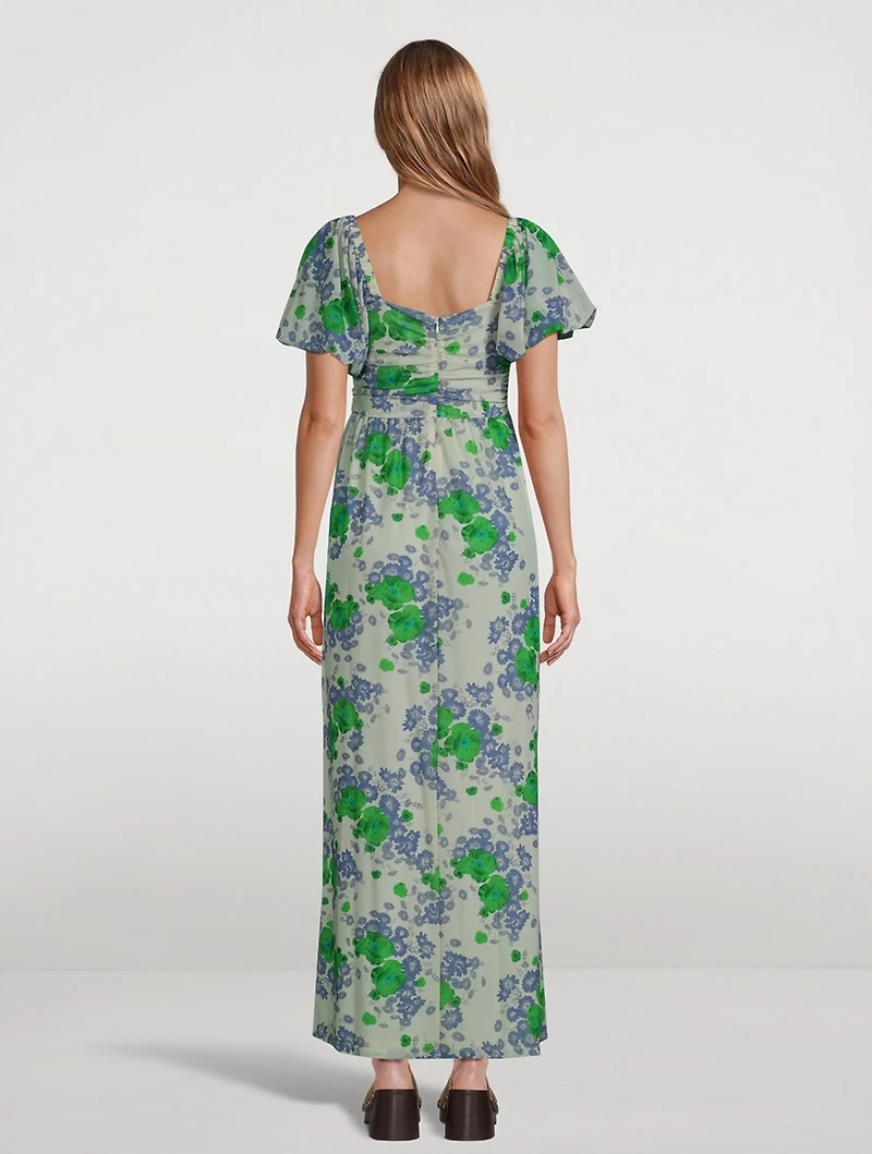 Puff-Sleeve Maxi Dress Floral Print