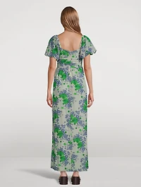 Puff-Sleeve Maxi Dress Floral Print