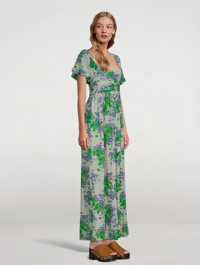 Puff-Sleeve Maxi Dress Floral Print