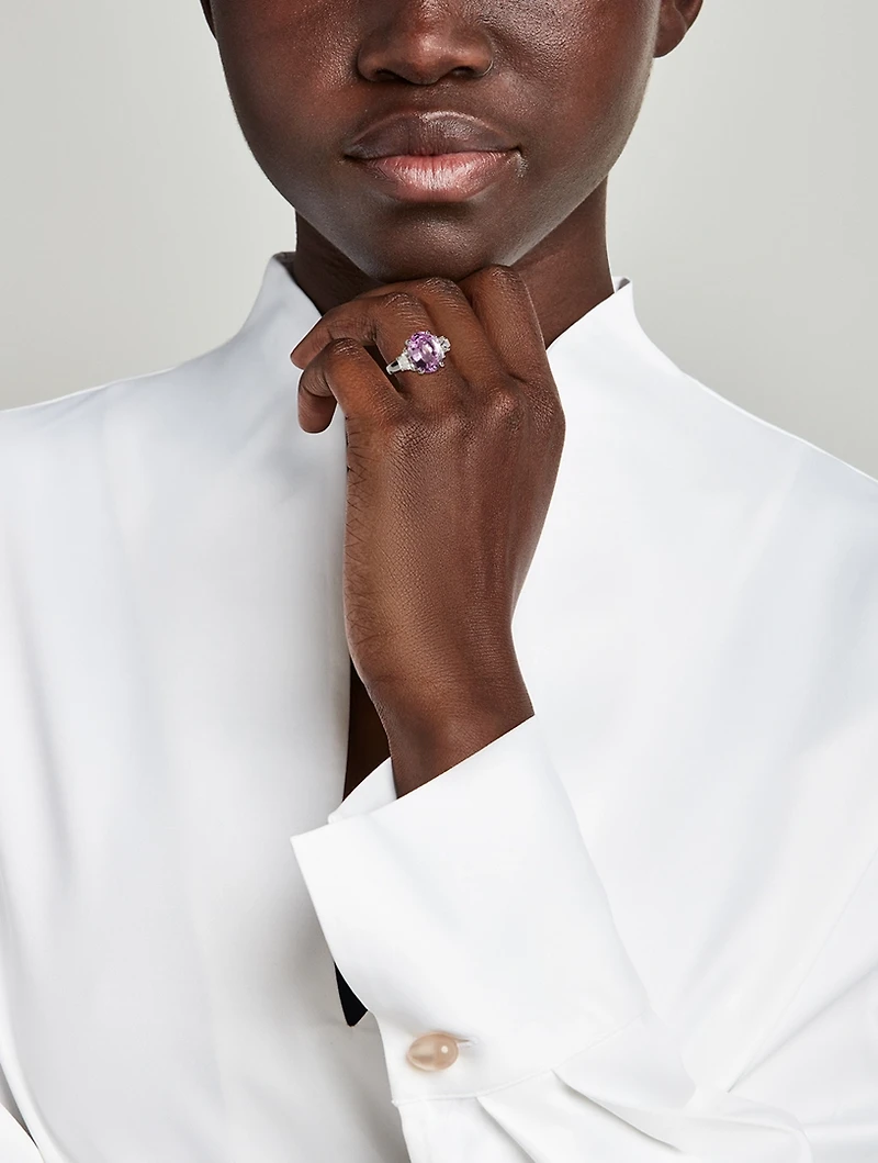 Platinum Pink Sapphire Ring With Diamonds