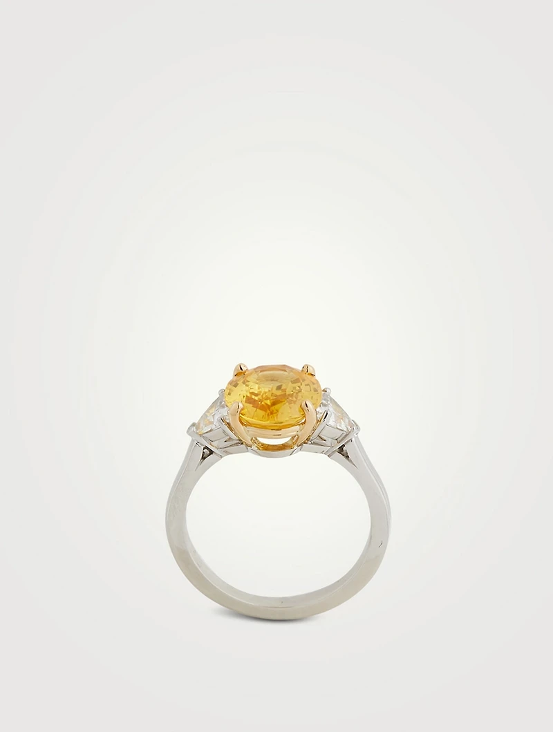 Platinum Yellow Sapphire Ring With Diamonds