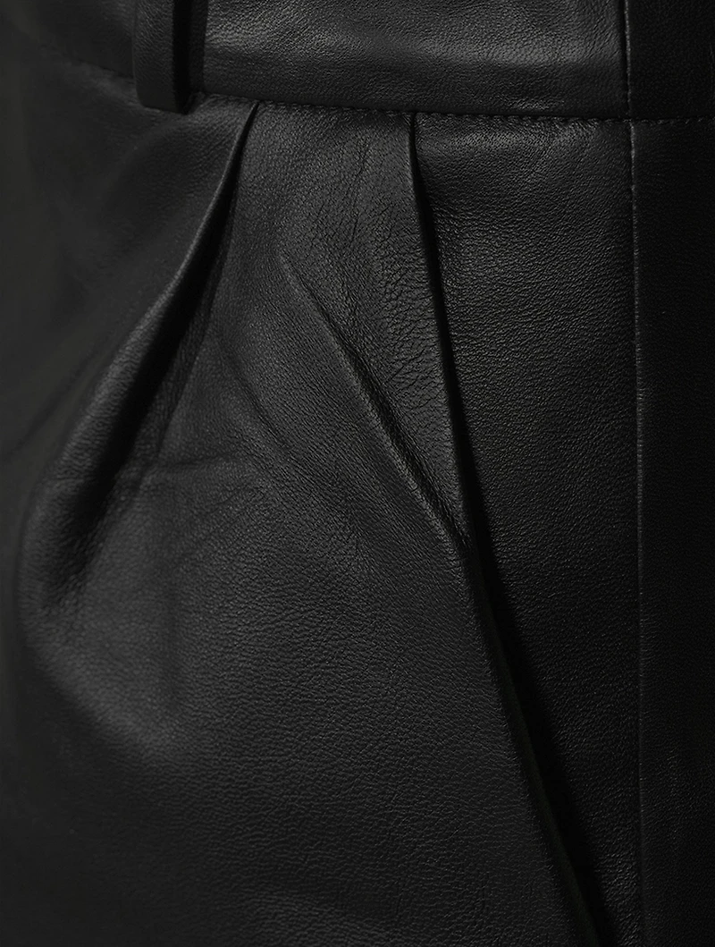 Pleated Leather Trousers