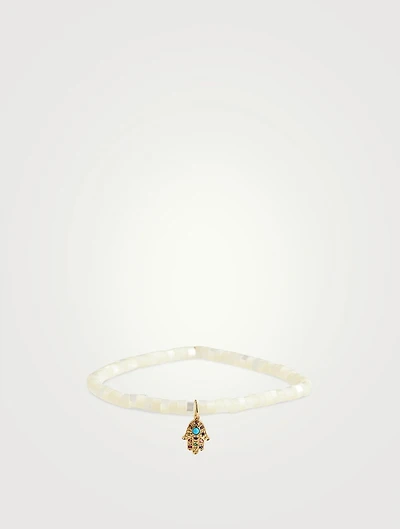 Heishi Beaded Bracelet With Small 14K Rainbow Hamsa Charm