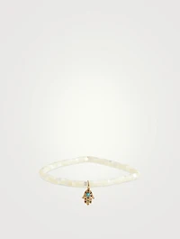 Heishi Beaded Bracelet With Small 14K Rainbow Hamsa Charm