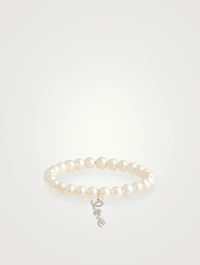 Pearl Bracelet With Mini 14K White Gold Diamond Love Charm