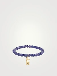 Blue Tanzanite Beaded Bracelet With 14K Gold Pure Chill Script Charm