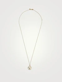 14K Gold Luck Tableau Enamel Medallion Pendant Necklace