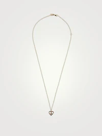 14K Gold Peace Heart Charm Necklace With Multicolour Stones