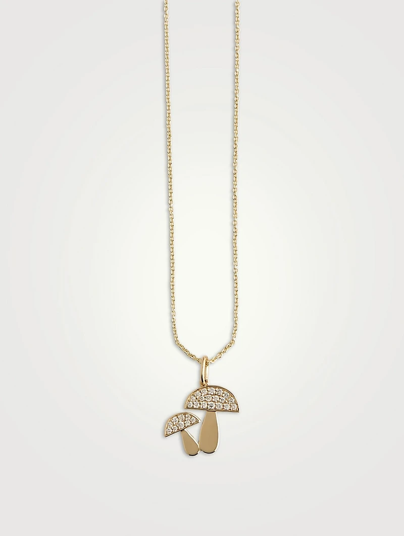 14K Gold Mushroom Pendant Necklace With Diamonds