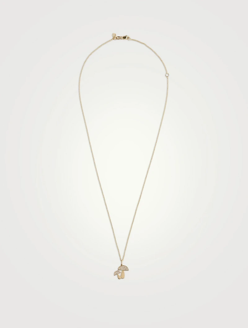 14K Gold Mushroom Pendant Necklace With Diamonds