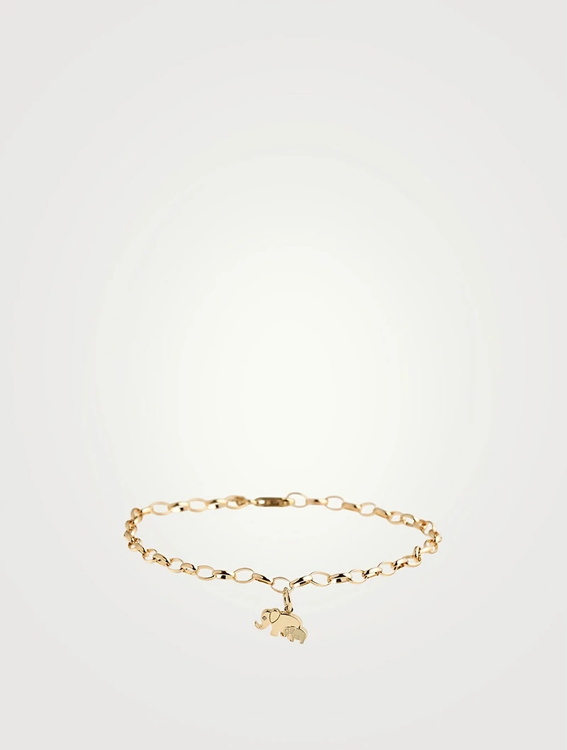 14K Gold Elephant Family Charm Bracelet With Diamond